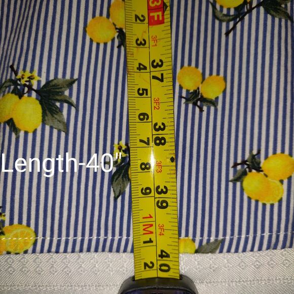 Chloe & Rene Blue Pinstripe Sleeveless Shirt Dress XL Lemon Print Cotton Belted - Picture 12 of 16